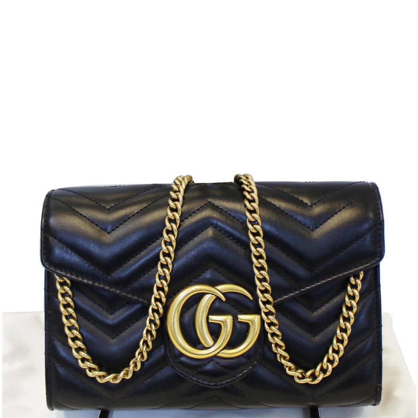GUCCI GG Marmont Matelasse Black Leather Mini Crossbody Bag