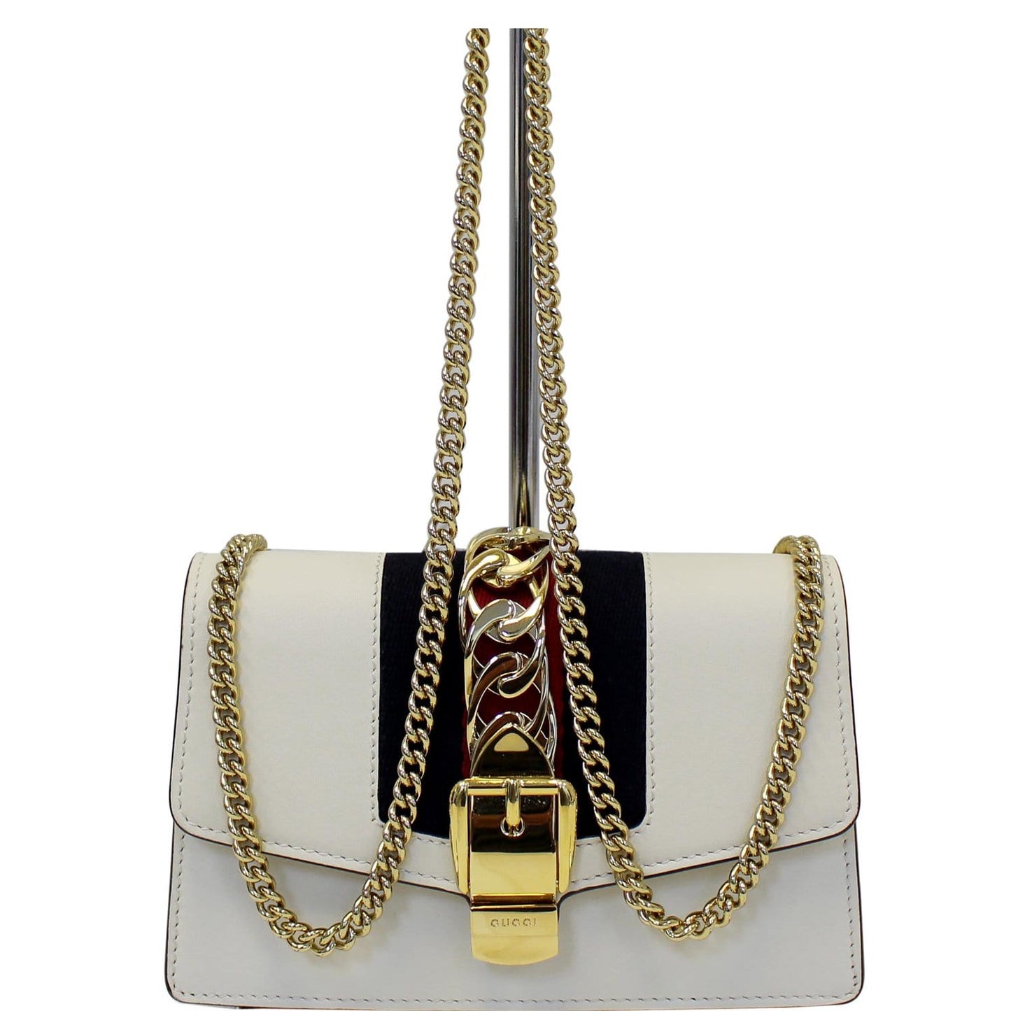 GUCCI Super Mini Sylvie Calfskin Leather Chain Crossbody Bag White