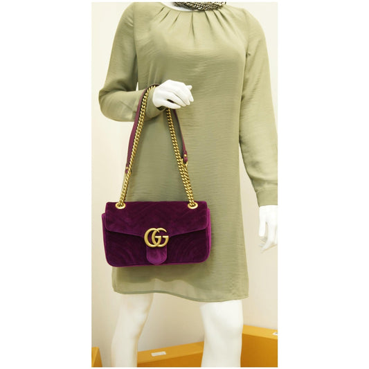 GUCCI GG Marmont Velvet Small Shoulder Bag Purple 443497