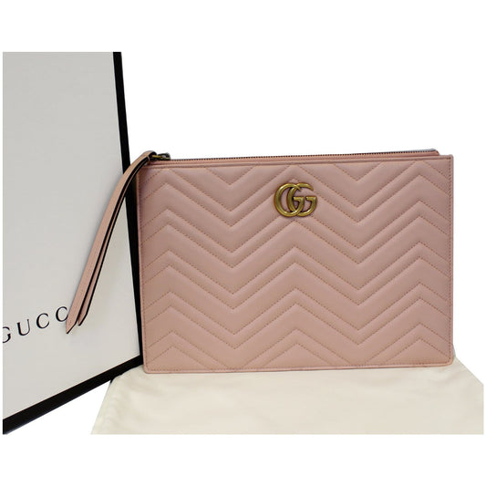 GUCCI GG Marmont Quilted Leather Zip Pouch Bag Pink