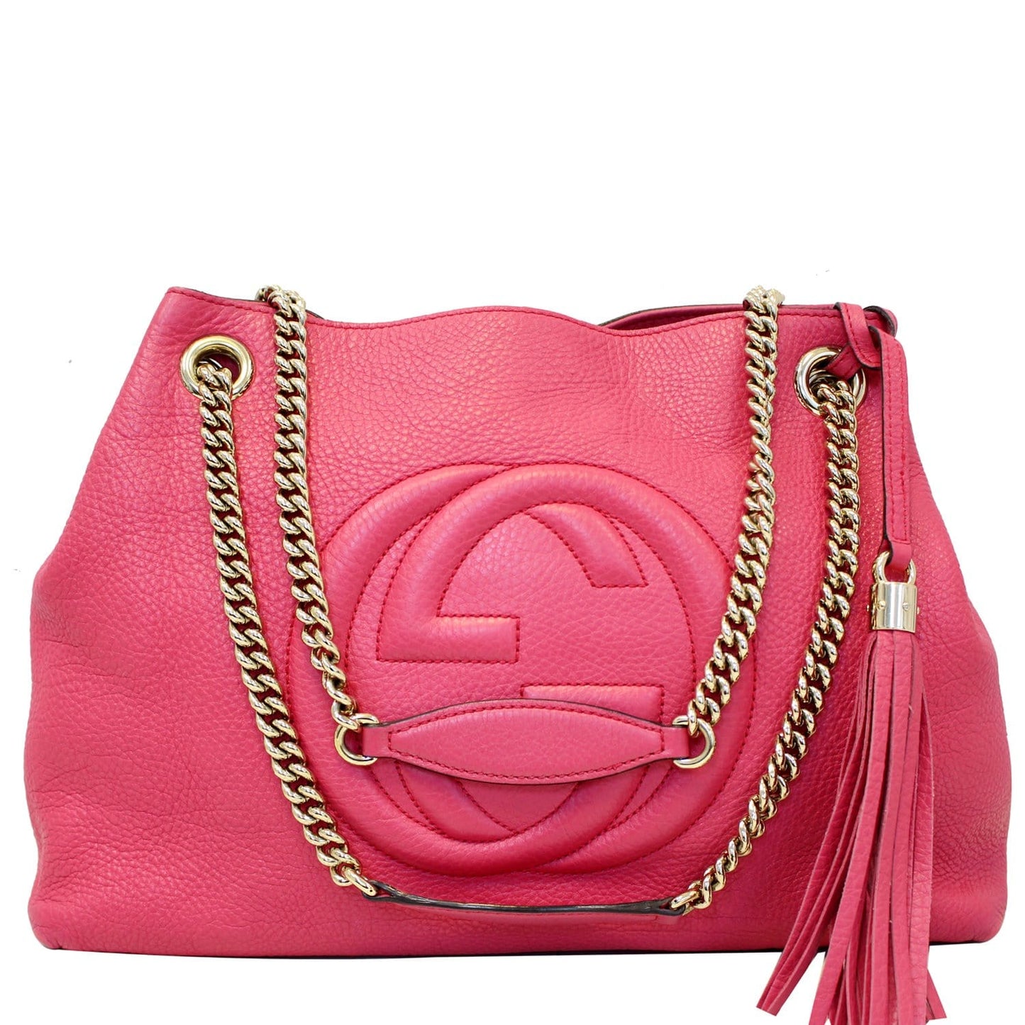 GUCCI Soho Pebbled Leather Chain Shoulder Bag Pink