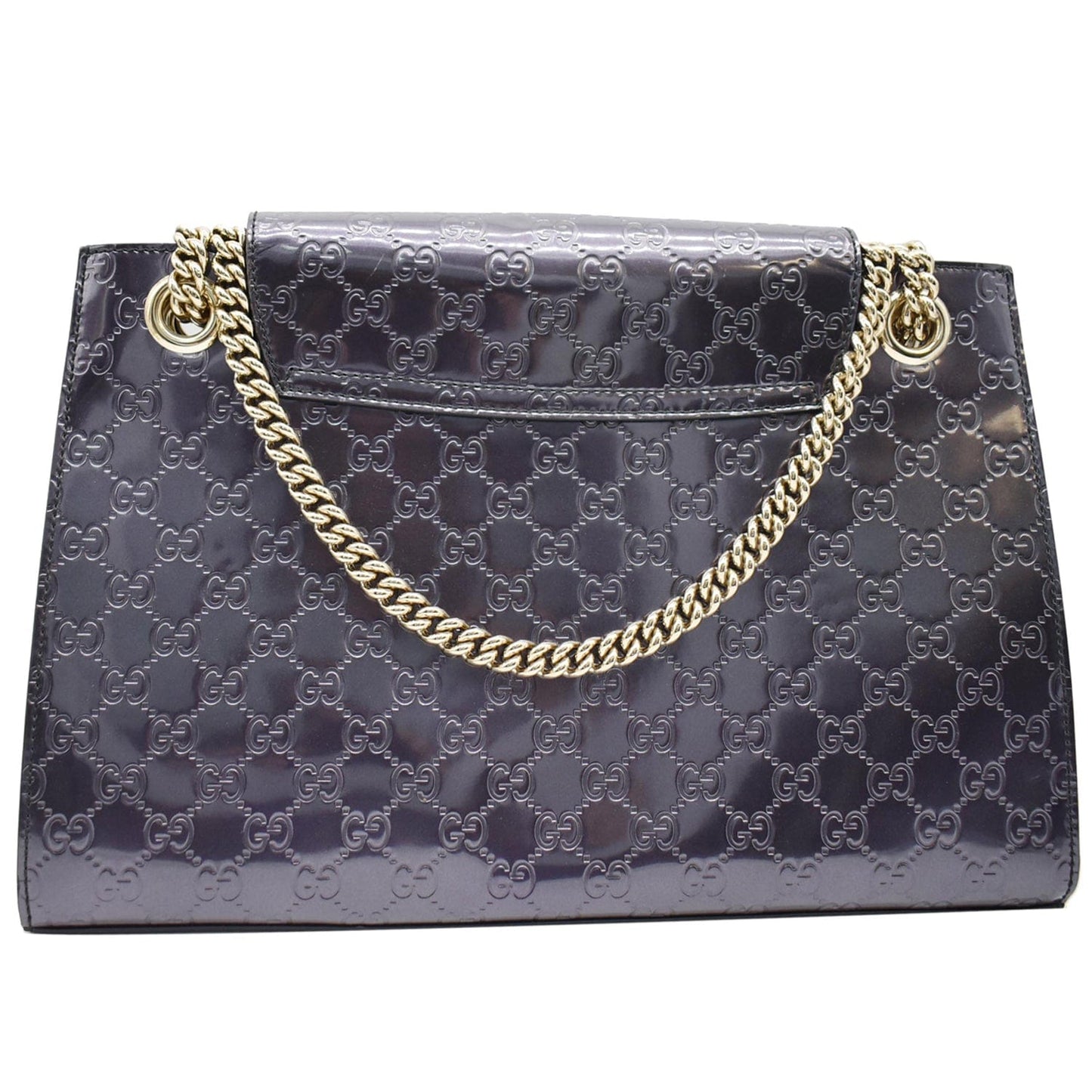 GUCCI Emily Large Guccissima Patent Leather Shoulder Bag Dark Violet 295403