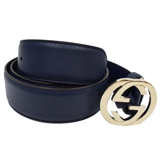 GUCCI GG Reversible Leather Belt Blue/Black 546386 Size 90.36