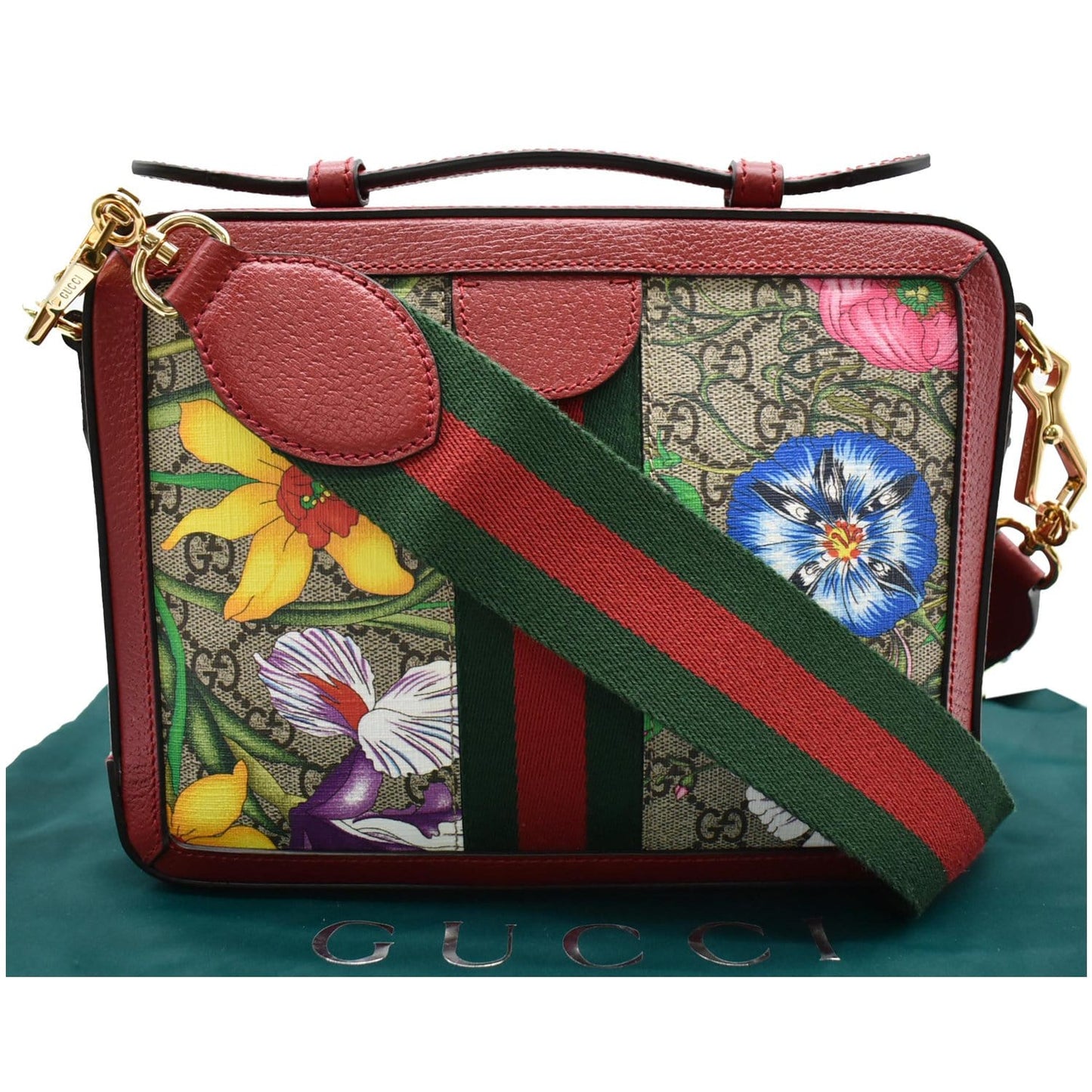 GUCCI Ophidia Flora Web Small Top Handle Shoulder Bag Red 550622