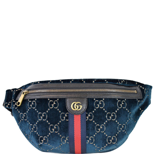 GUCCI GG Monogram Velvet Belt Bumbag Dark Blue 574968