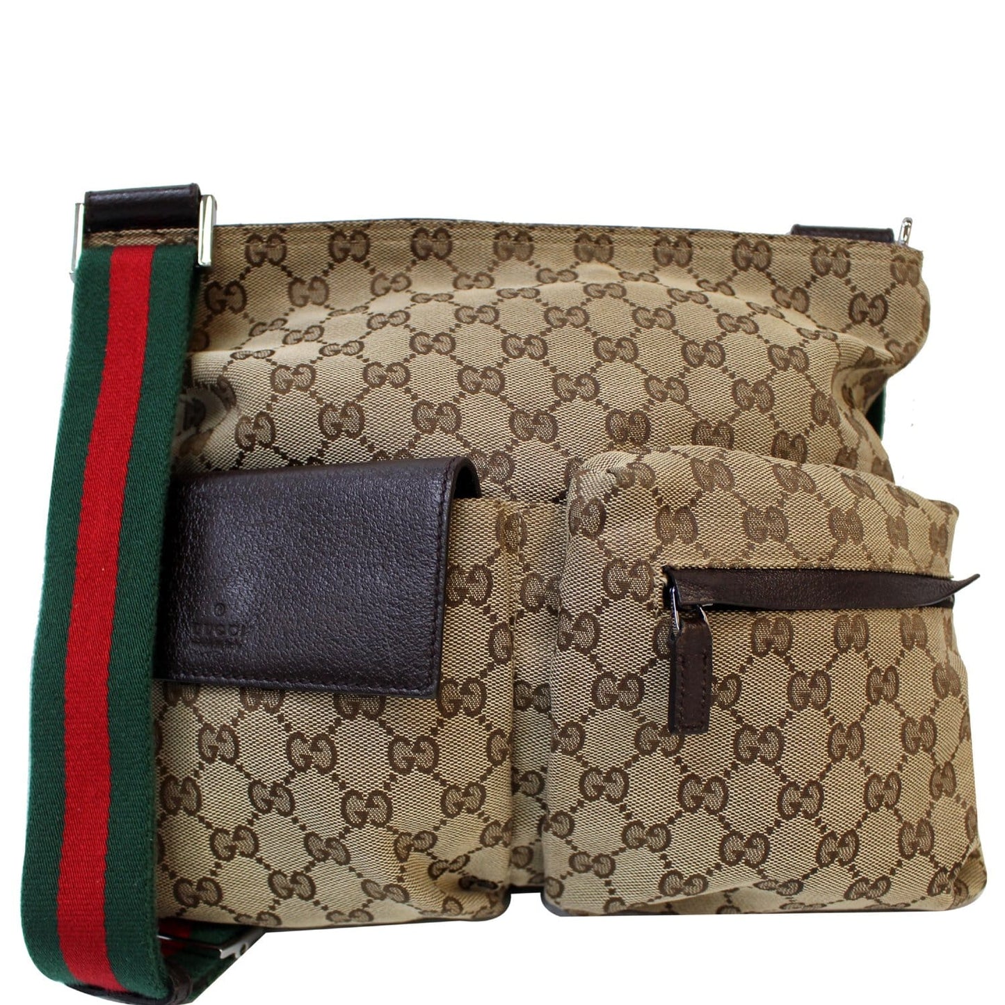 Gucci GG Web Messenger Medium Shoulder Bag 169937 Brown