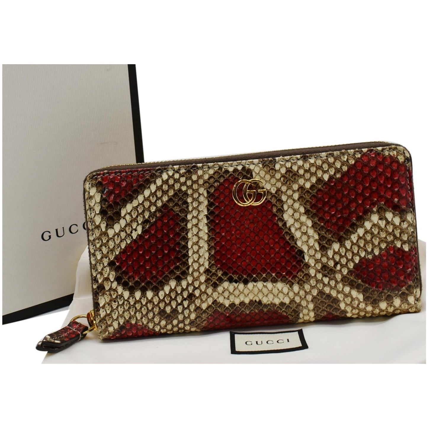 GUCCI GG Marmont Python Leather Zip Around Wallet Multicolor 456117