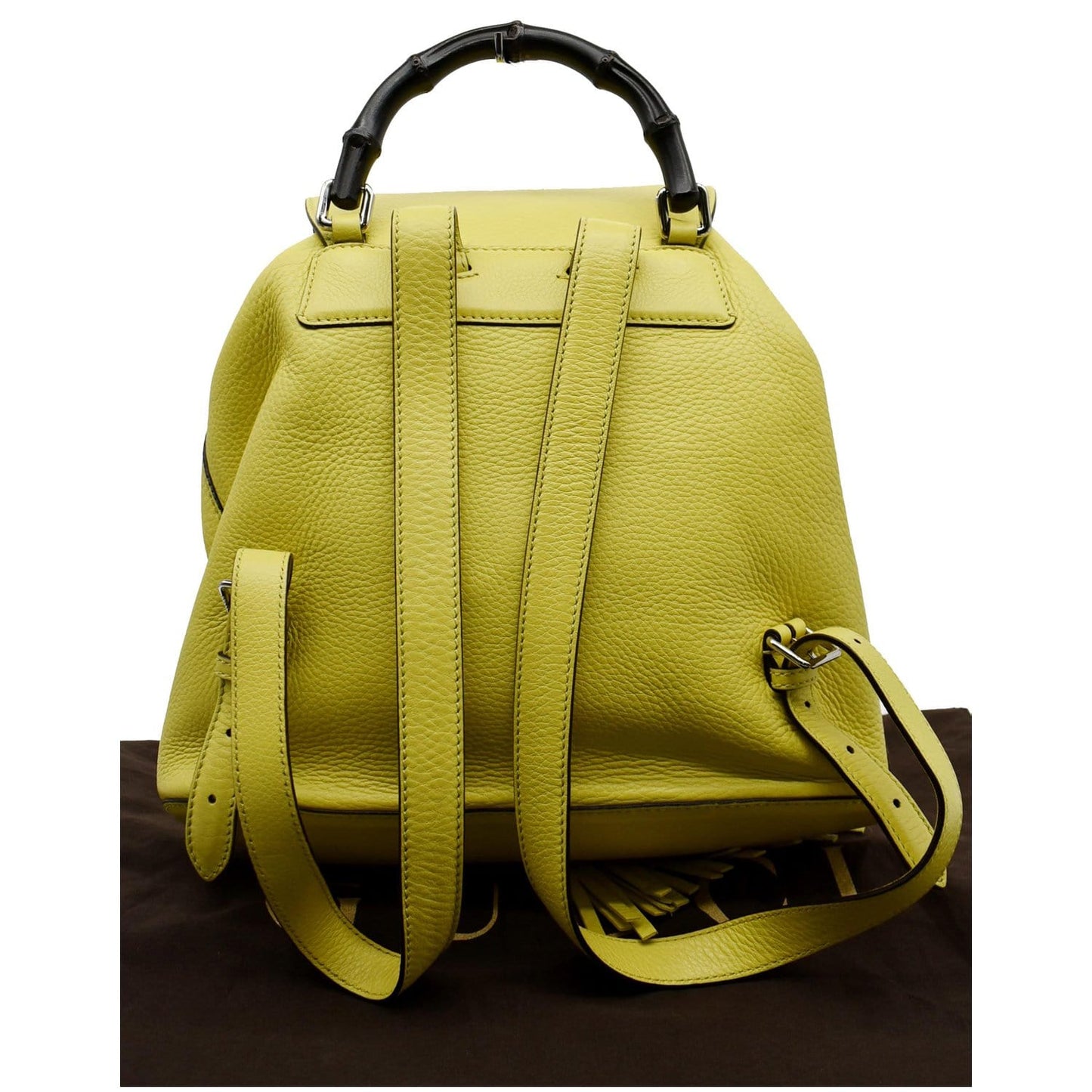 GUCCI Bamboo Pebbled Leather Backpack Bag Yellow 370833 - Last Call