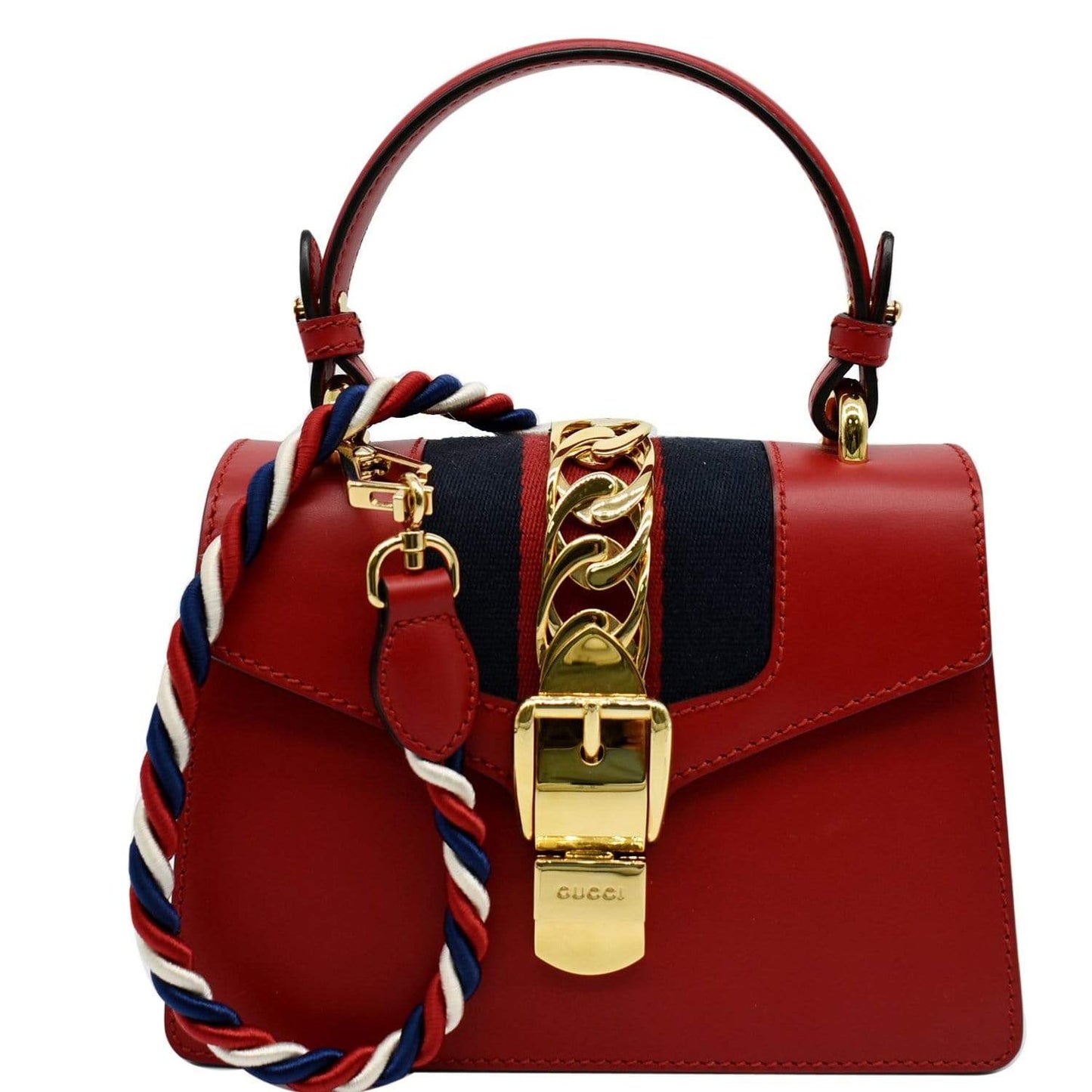GUCCI Sylvie Mini Leather Crossbody Bag Red 470270