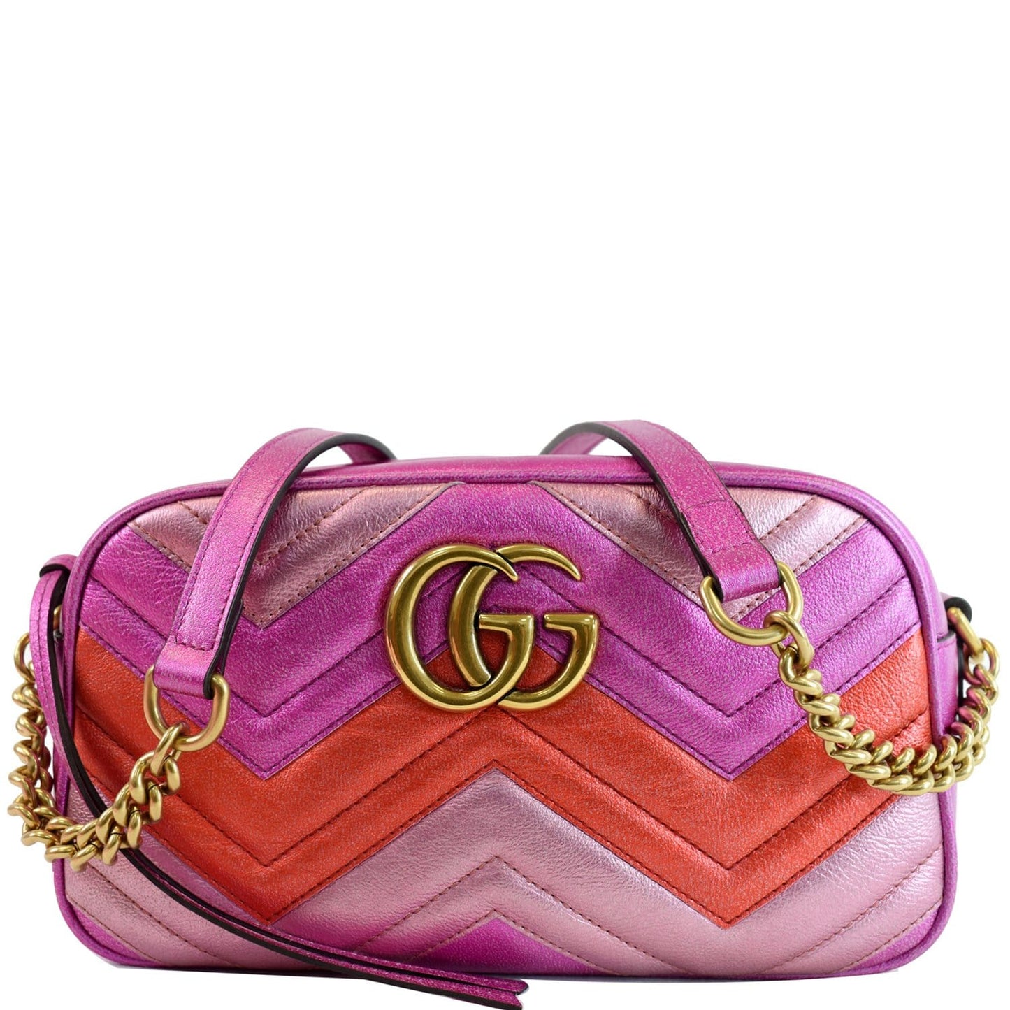 GUCCI Marmont Chevron Small Metallic Leather Crossbody Bag Tri-color 447632