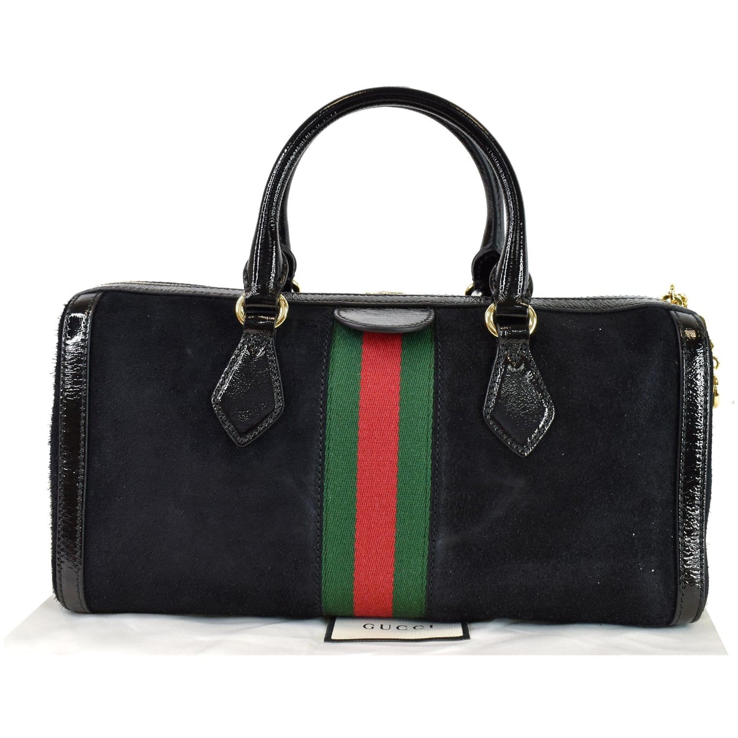 GUCCI Ophidia GG Suede Web Top Handle Shoulder Bag Black 524532