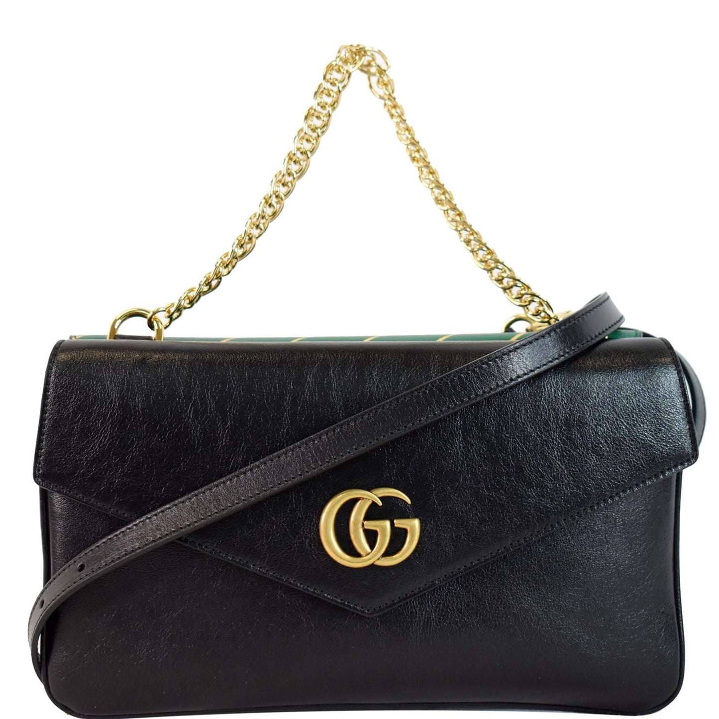 GUCCI Thiara Medium Double Smooth Leather Shoulder Bag Green/Black 524822