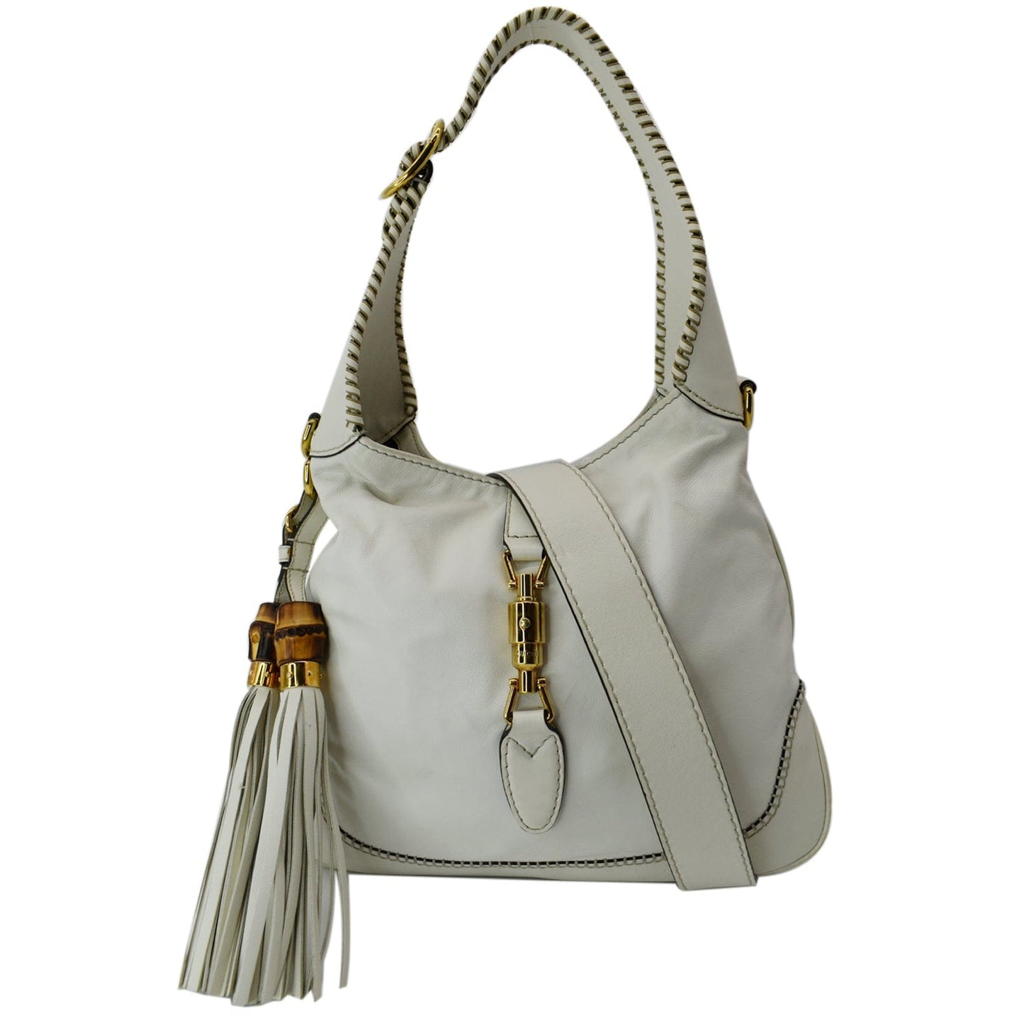 GUCCI Jackie Medium Leather Shoulder Bag White 219725