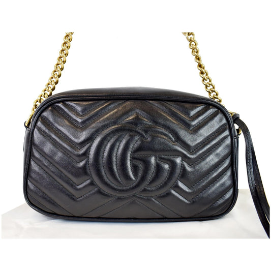 GUCCI GG Marmont Matelasse Small Leather Crossbody Bag Black
