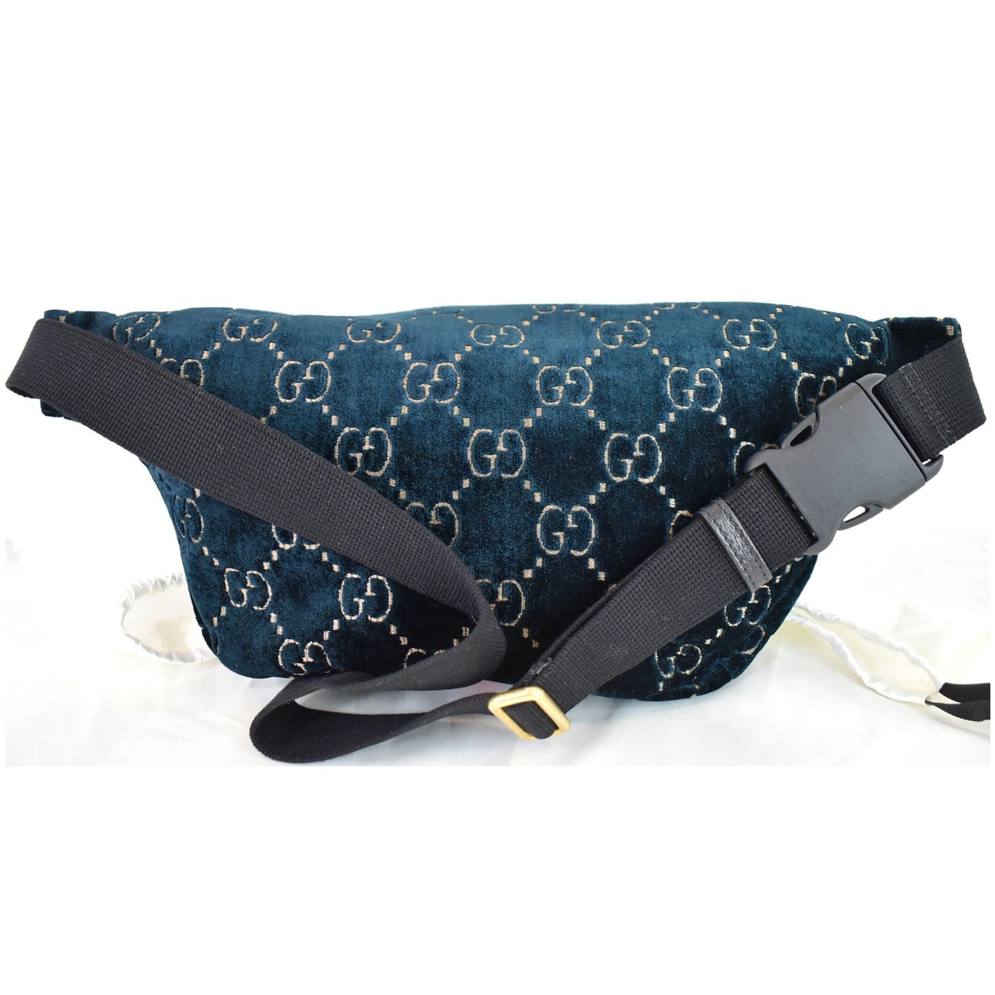 GUCCI GG Monogram Velvet Belt Leather Bumbag Dark Blue 574968