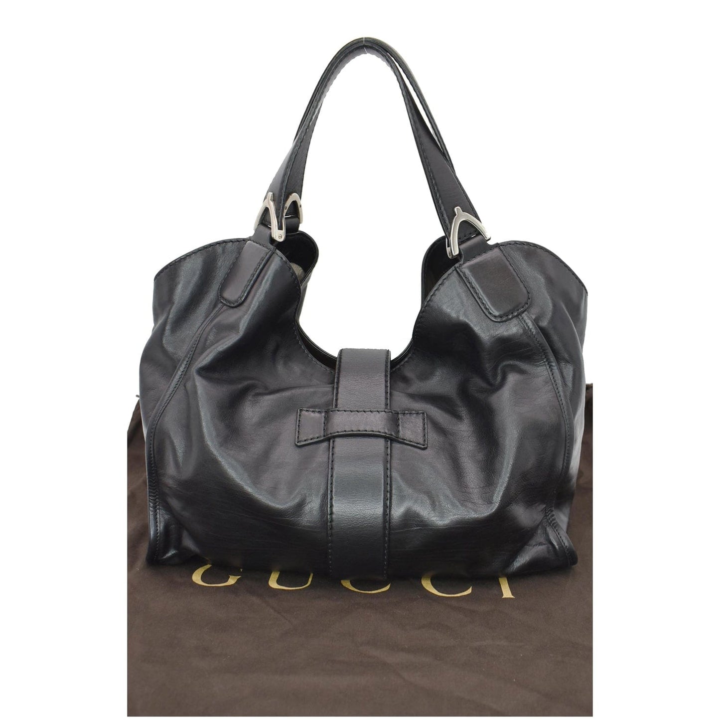 GUCCI Soft Stirrup Leather Shoulder Bag Black 296856