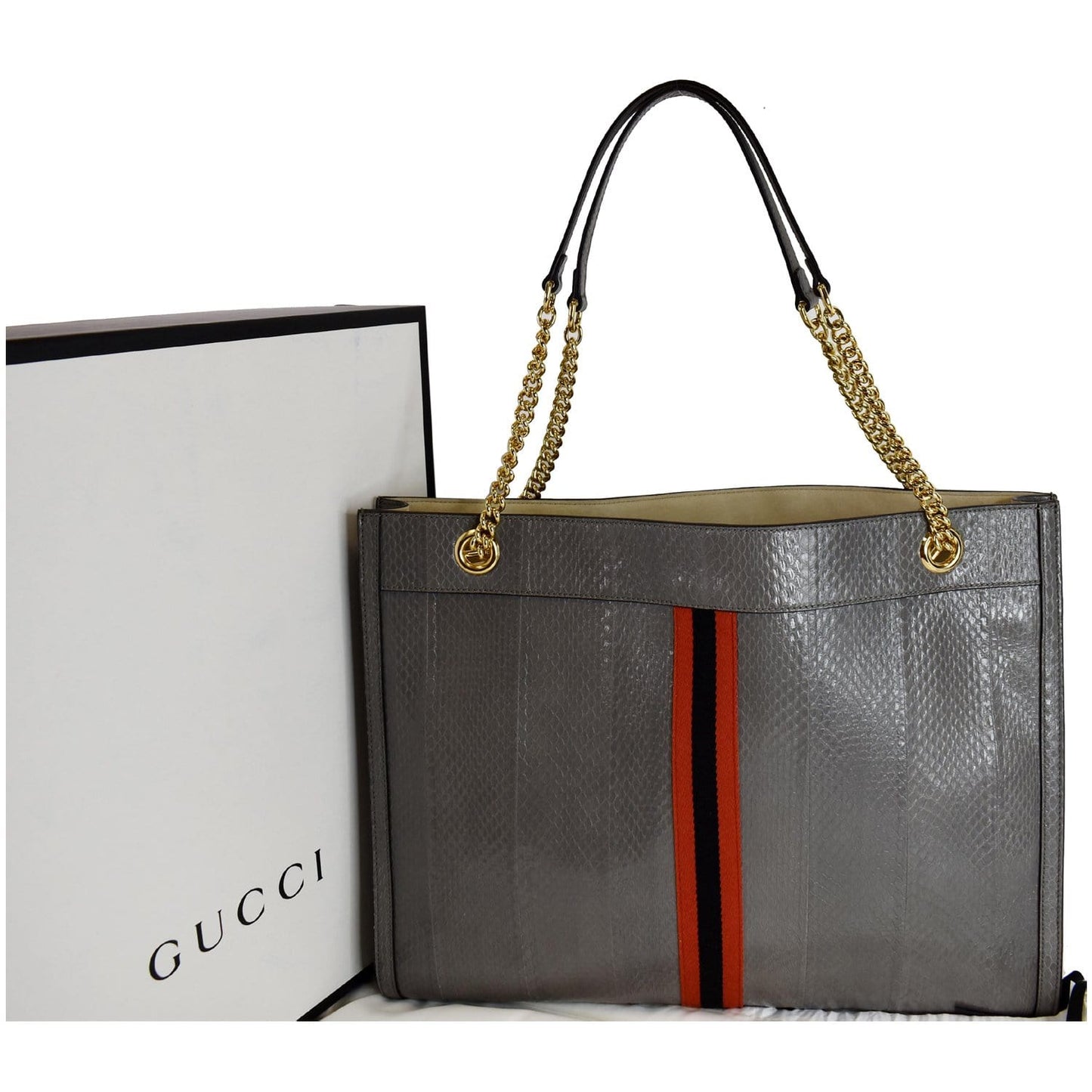 GUCCI Rajah Large Snakeskin Tote Shoulder Bag Dusty Grey