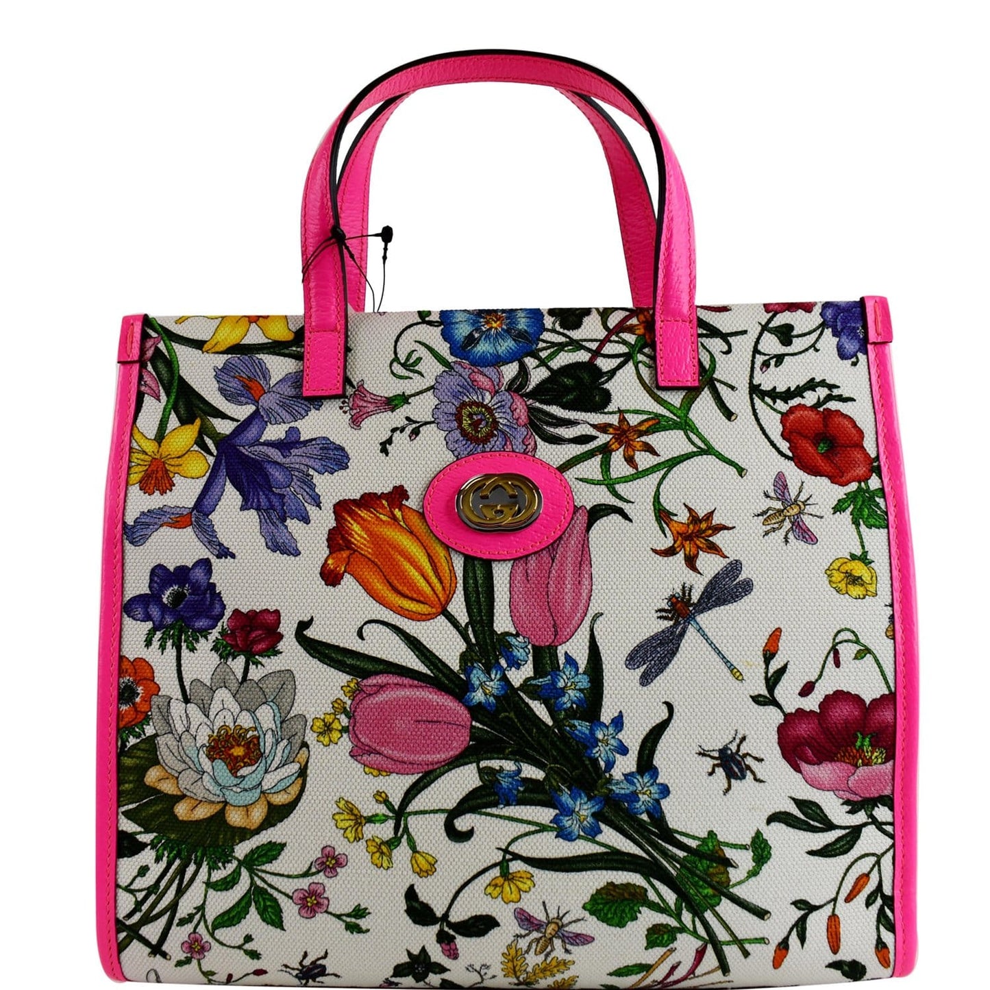 GUCCI Medium Flora Canvas Tote Shoulder Bag Pink 550141