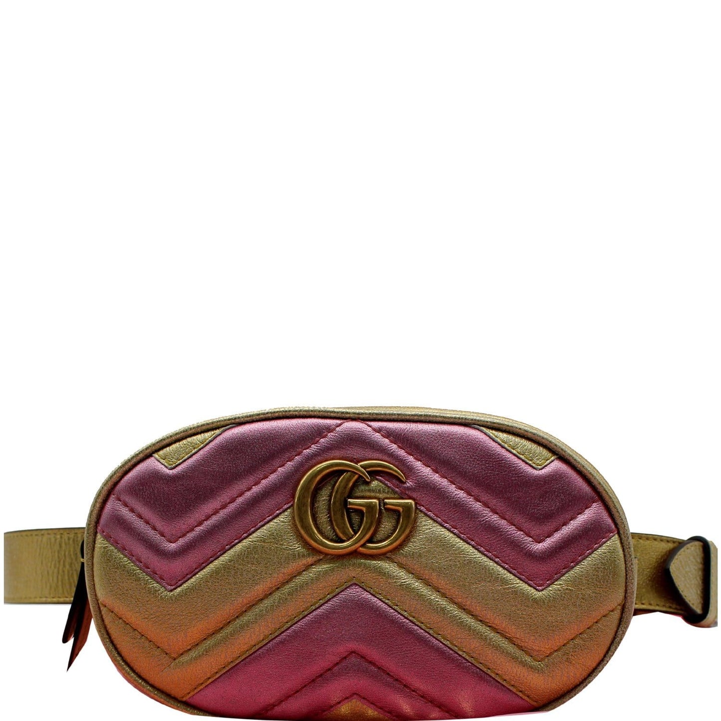 GUCCI GG Marmont Matelasse Metallic Calfskin Leather Belt Bag Gold Pink 476434 - 10% OFF