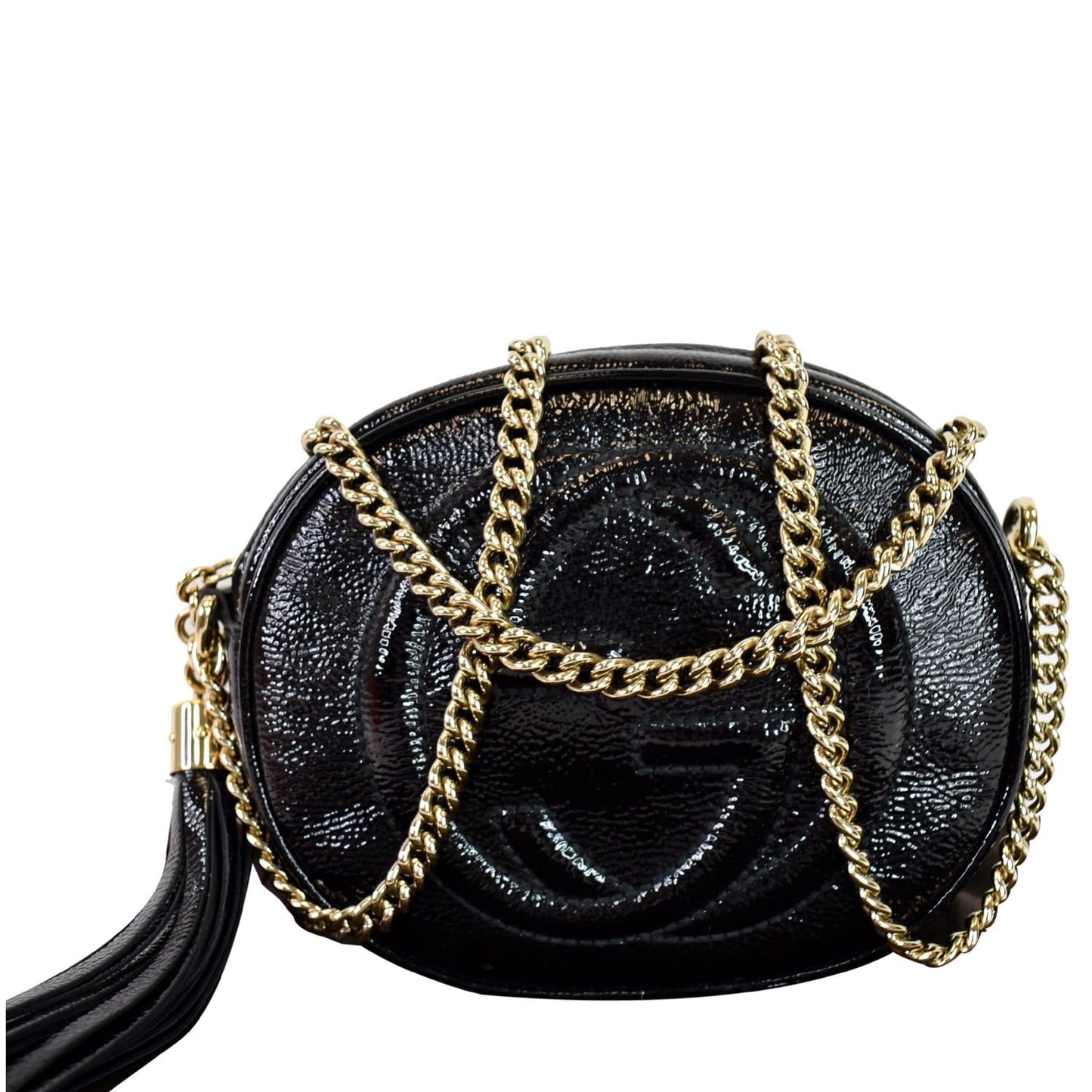 GUCCI Mini Soho Chain Pebbled Calfskin Shoulder Bag Black 353965