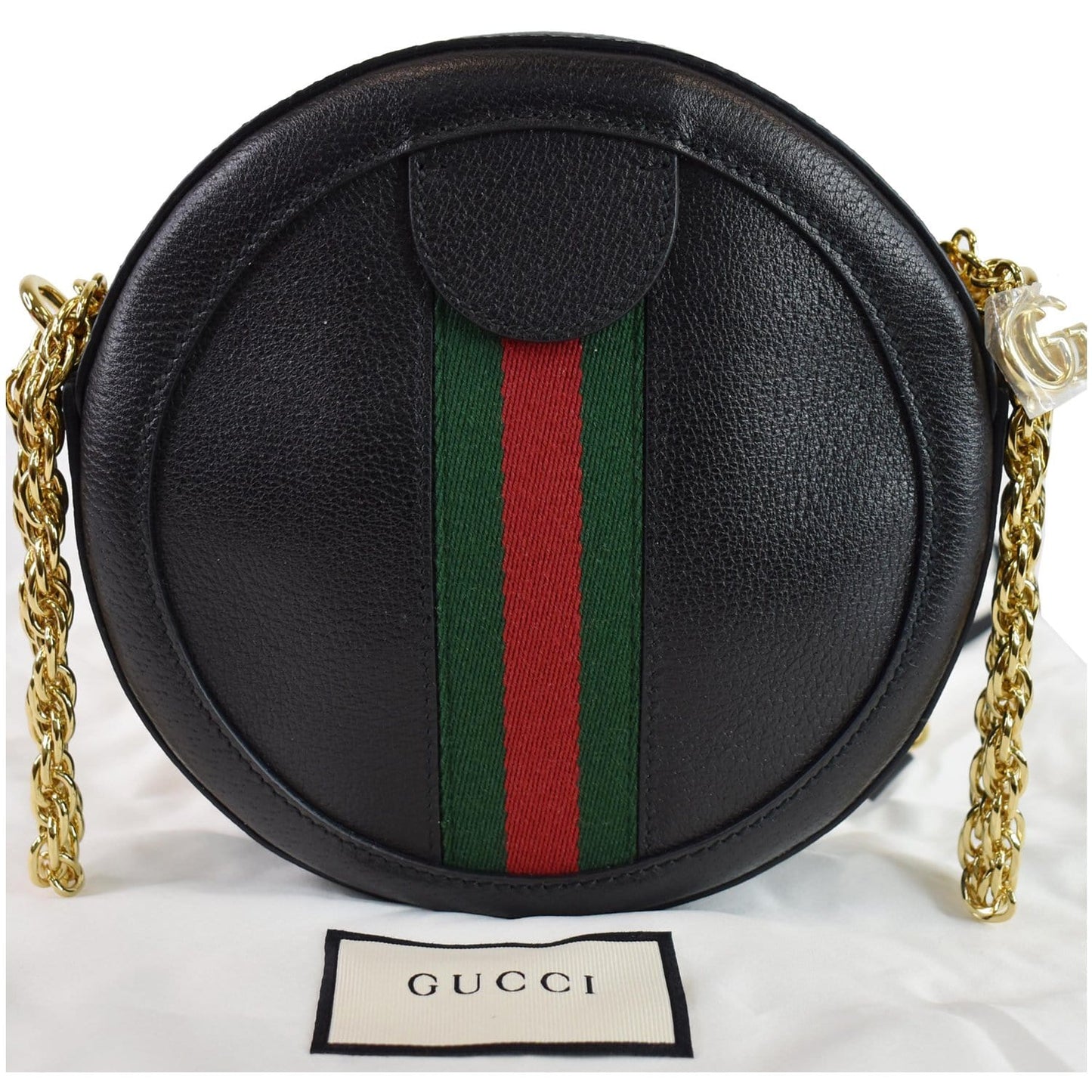 GUCCI Ophidia Mini GG Round Web Leather Crossbody Bag Black 550618