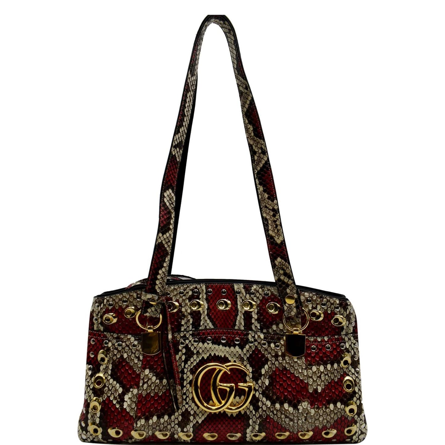 GUCCI Large Arli Snakeskin Leather Top Handle Shoulder Bag Multicolor 550130