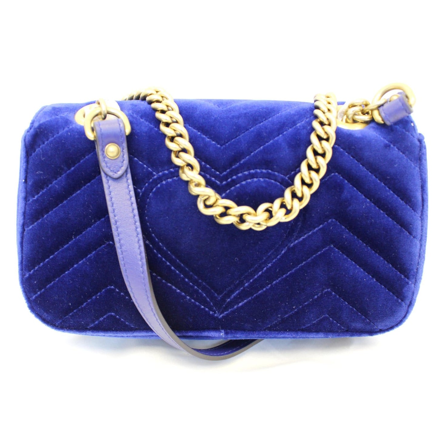 GUCCI GG Marmont Velvet Mini Shoulder Crossbody Bag Blue