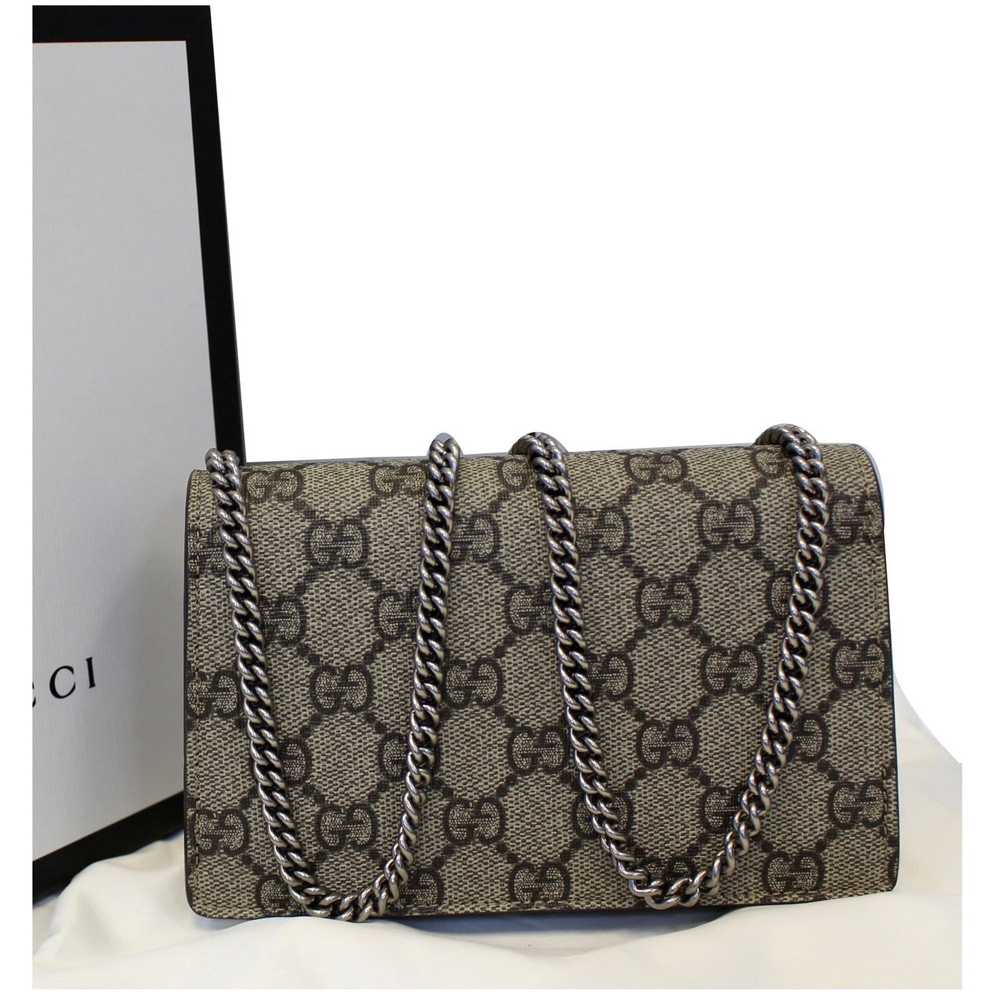GUCCI Dionysus Super Mini GG Supreme Canvas Shoulder Crossbody Bag Taupe
