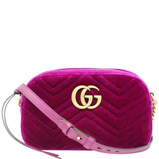GUCCI GG Marmont Velvet Small Crossbody Bag Plum
