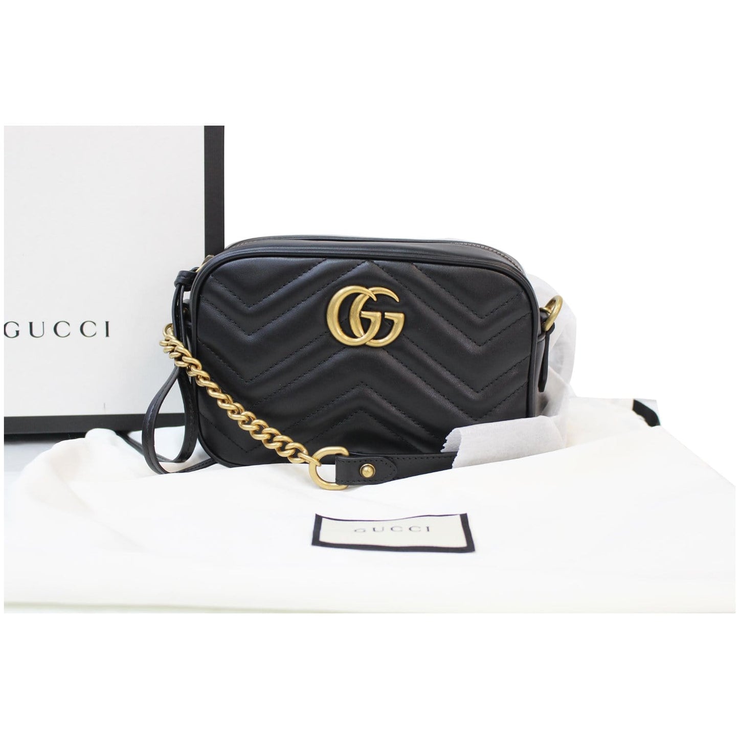 GUCCI GG Marmont Matelasse Mini Leather Crossbody Bag Black 448065