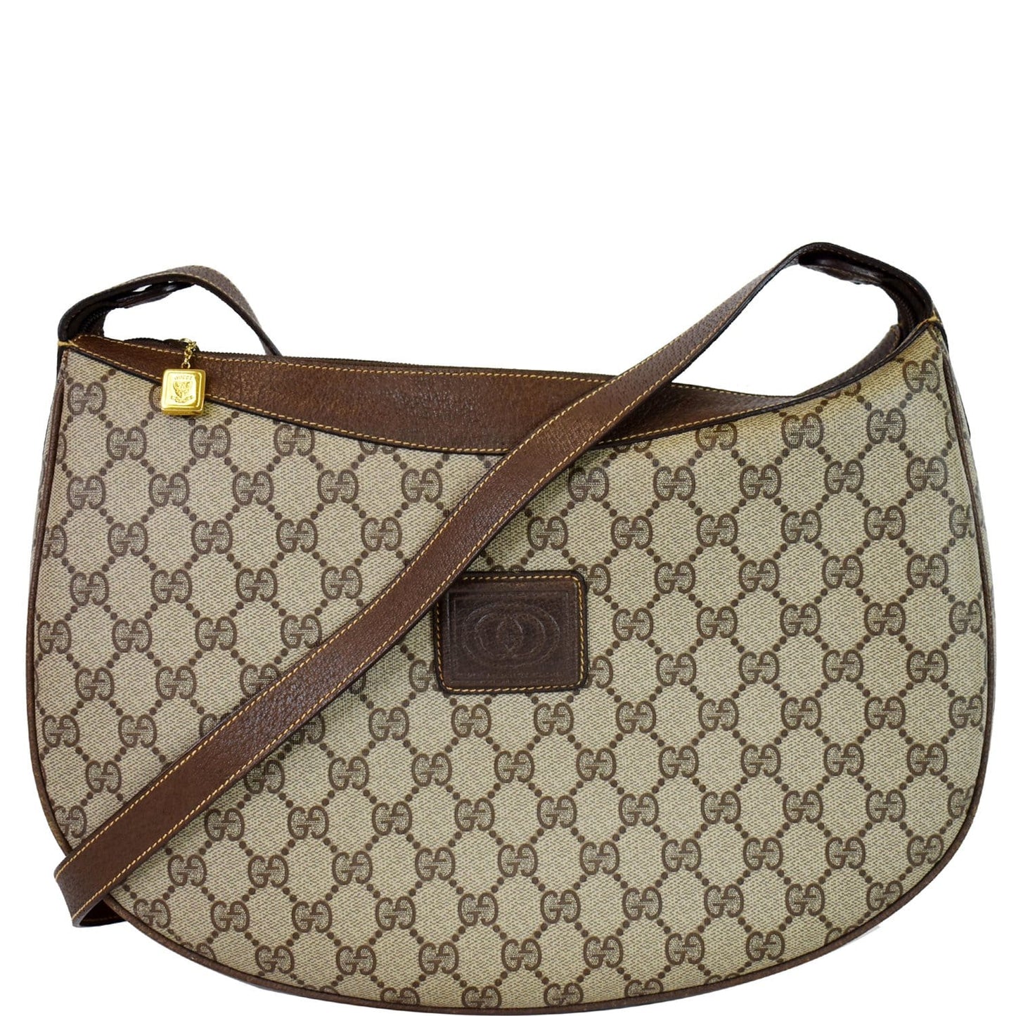GUCCI Vintage GG Supreme Canvas Shoulder Bag Beige