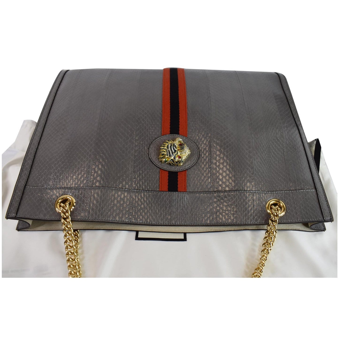 GUCCI Rajah Large Snakeskin Tote Shoulder Bag Dusty Grey