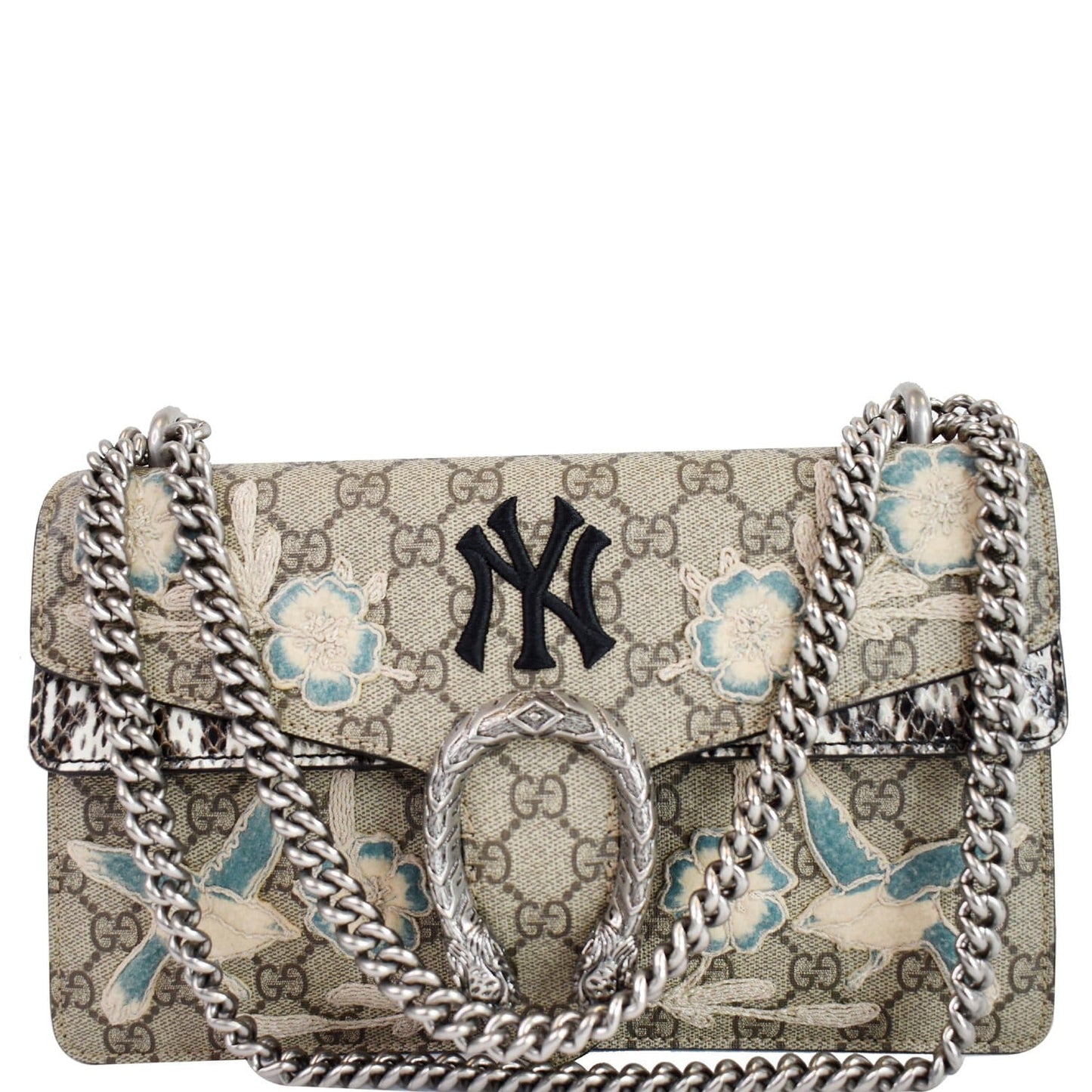 GUCCI Dionysus Small Supreme Python NY Yankees Patch Shoulder Bag Beige 400249