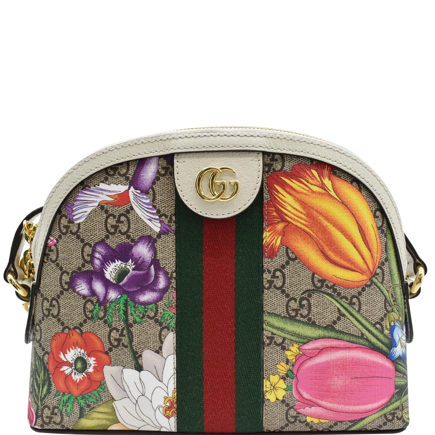 GUCCI Ophidia Flora Small Supreme Canvas Shoulder Bag Beige 499621