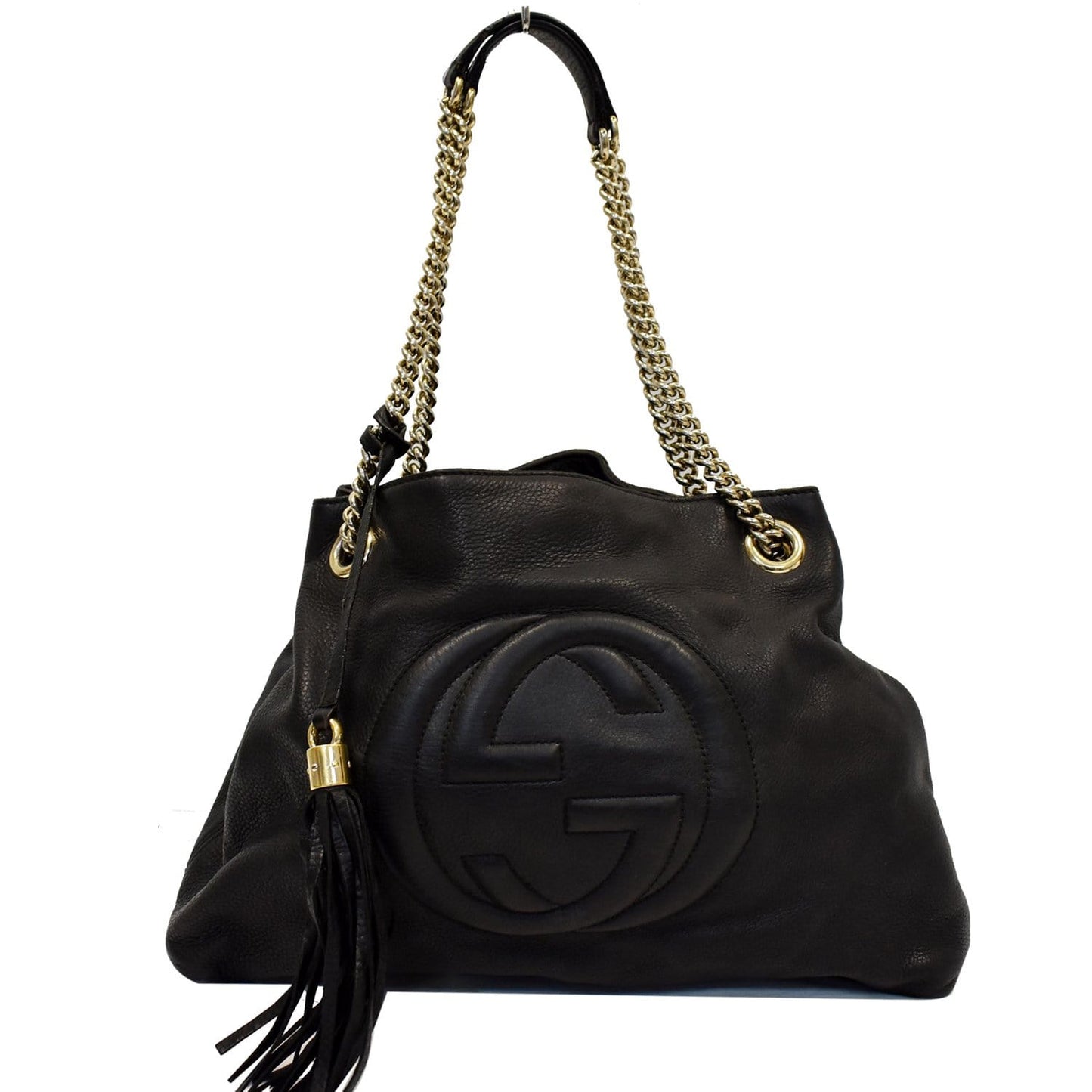 GUCCI Soho Pebbled Leather Chain Shoulder Bag 308982 Black