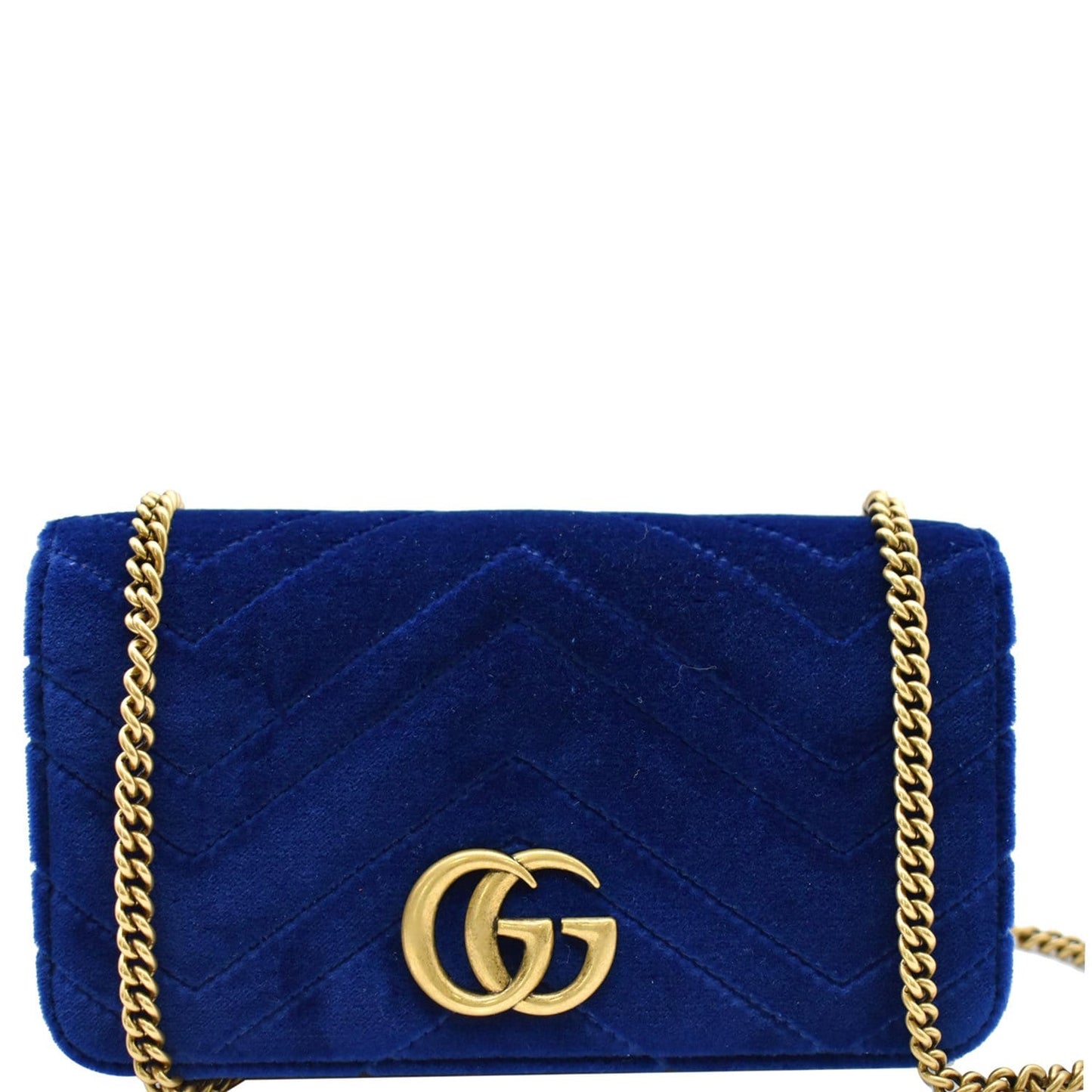 GUCCI Marmont GG Mini Velvet Matelasse Crossbody Bag Blue 488426
