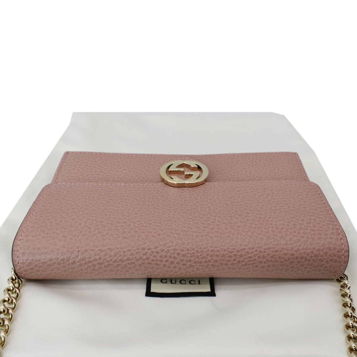 GUCCI Dollar Interlocking G Calfskin Leather Chain Wallet Crossbody Bag Soft Pink 510314