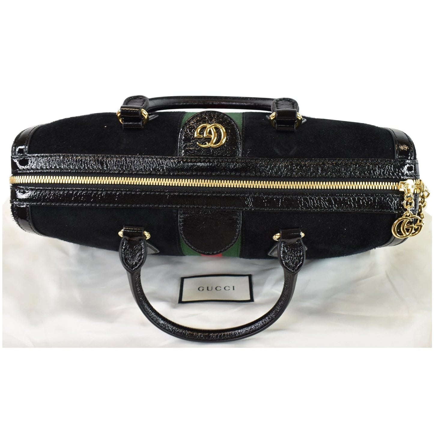 GUCCI Ophidia GG Suede Web Top Handle Shoulder Bag Black 524532
