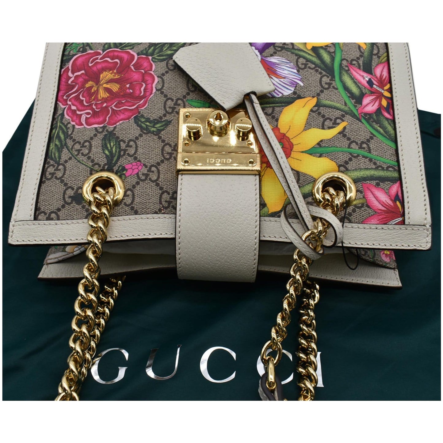 GUCCI Padlock Flora Small GG Supreme Canvas Shoulder Bag Beige 498156
