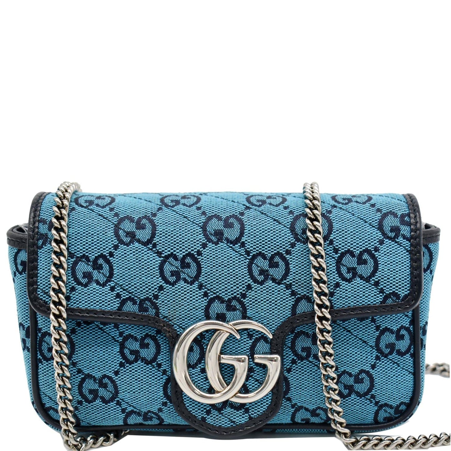 GUCCI GG Marmont Super Mini Matelasse Canvas Crossbody Bag Blue 476433