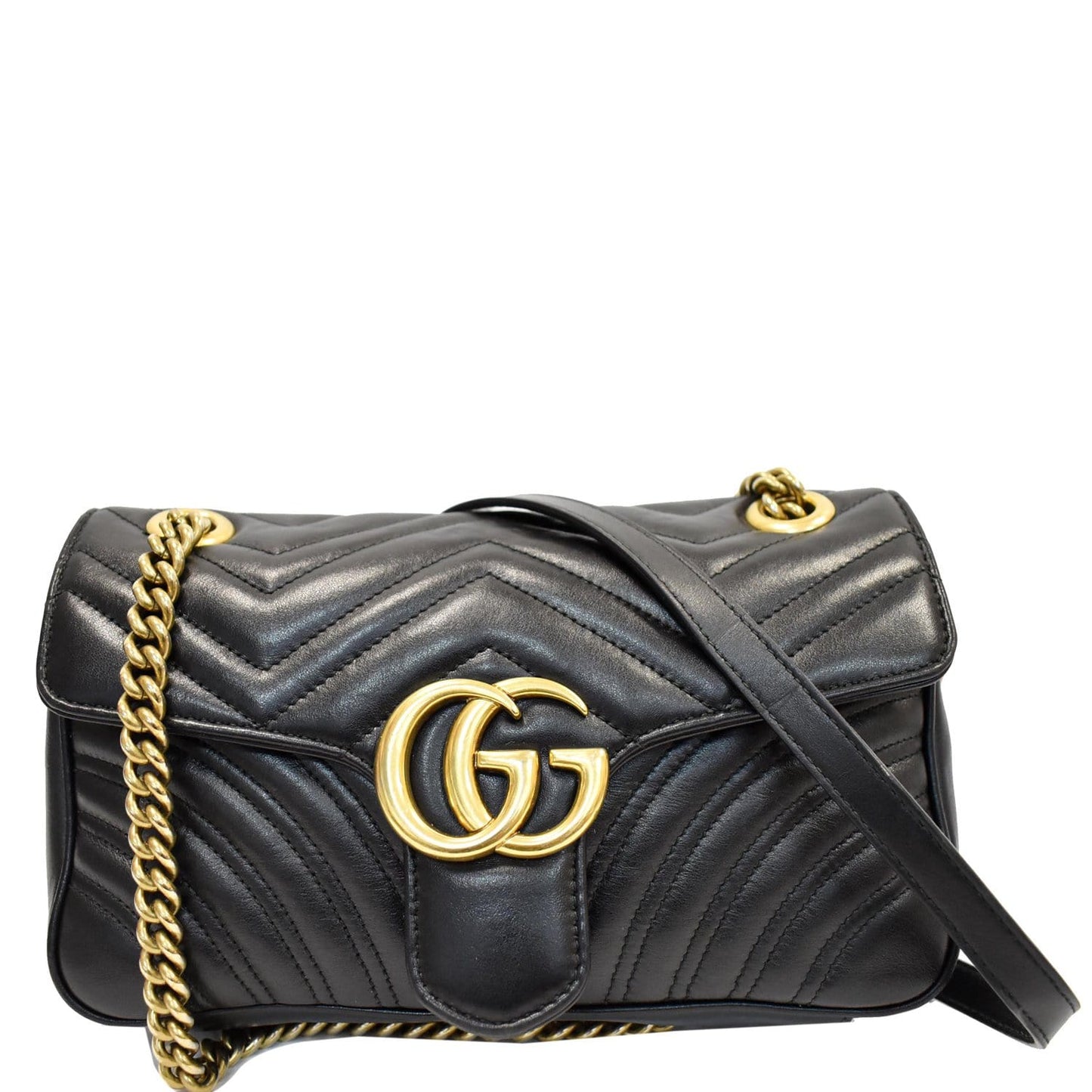 GUCCI GG Marmont Small Matelasse Leather Crossbody Bag Black 443497