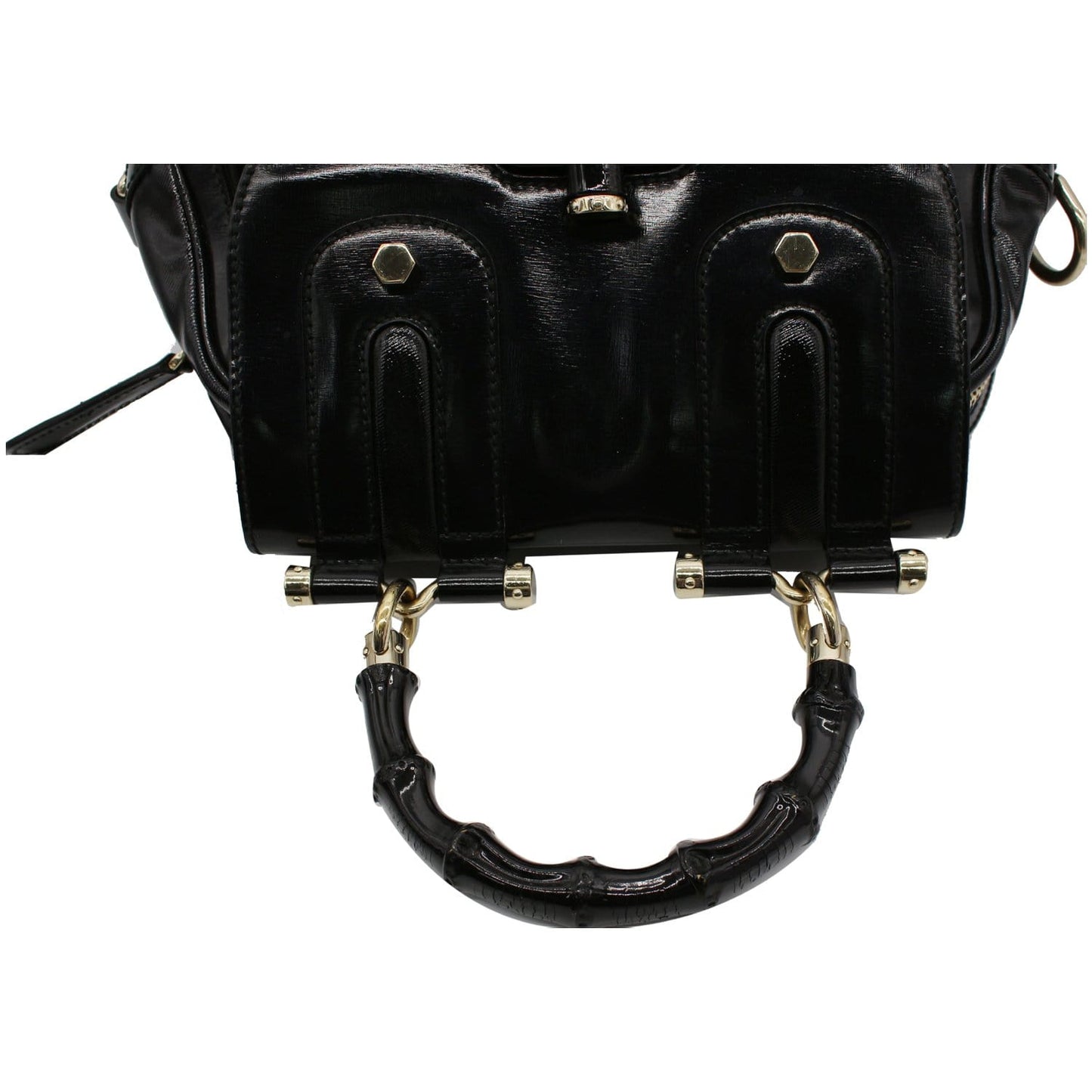 GUCCI Pop Bamboo Dialux Coated Canvas Top Handle Shoulder Bag Black 190256