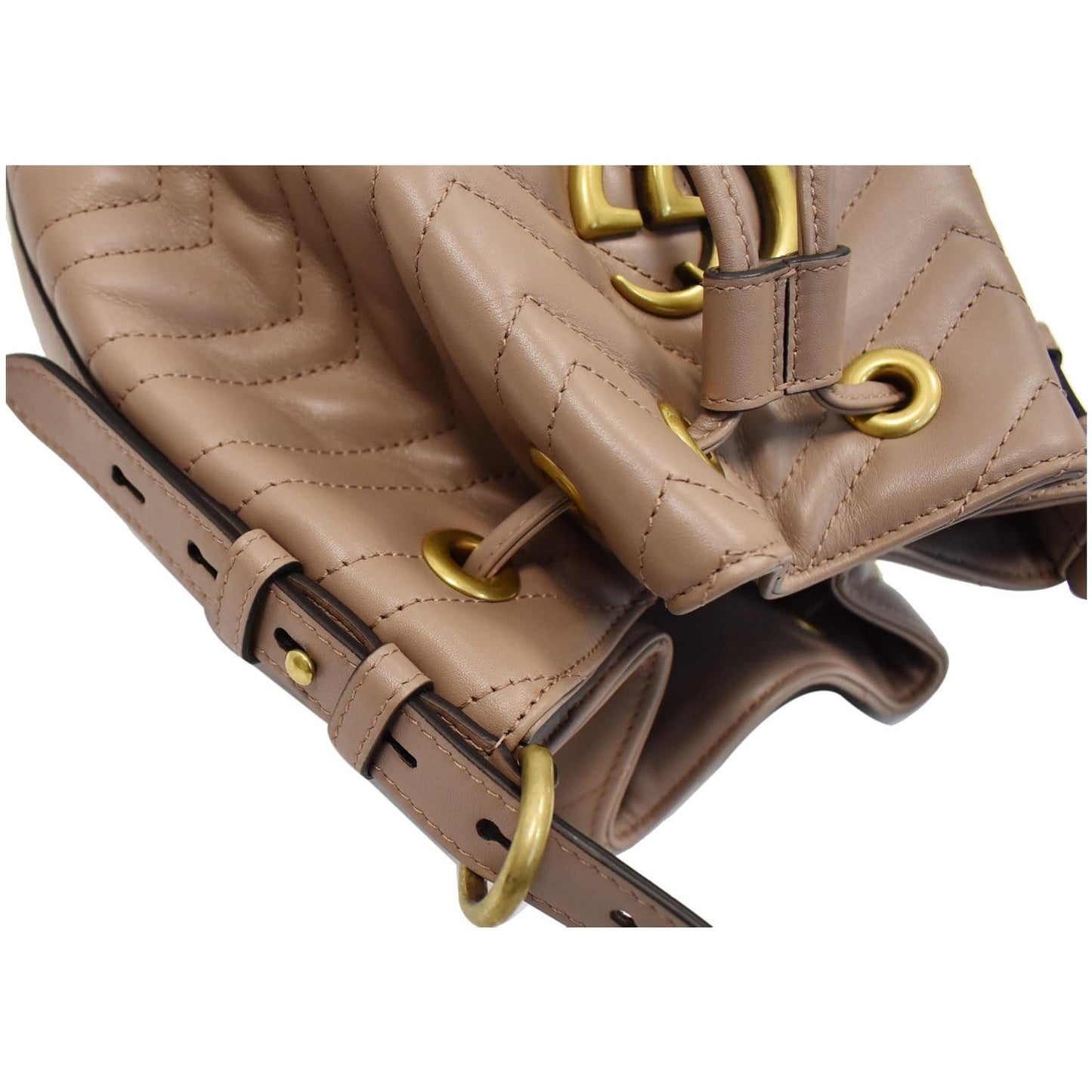 GUCCI Matelasse GG Marmont Quilted Bucket Shoulder Bag Nude 476674