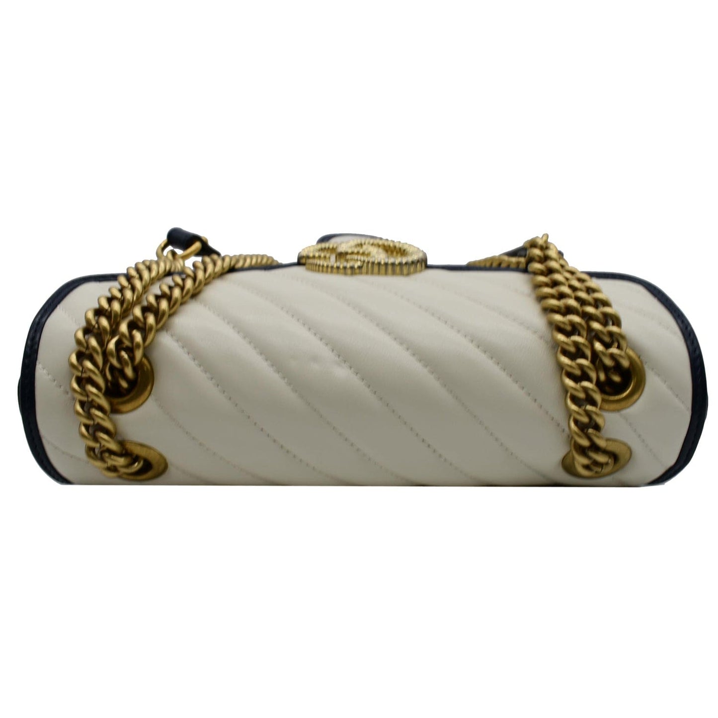 GUCCI Torchon GG Marmont Small Calfskin Matelasse Shoulder Bag White