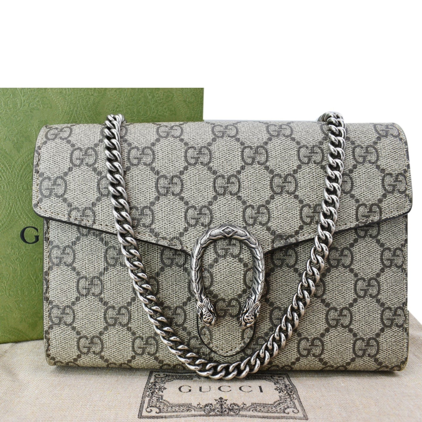 GUCCI Dionysus GG Supreme Crossbody Chain Wallet Beige 401231