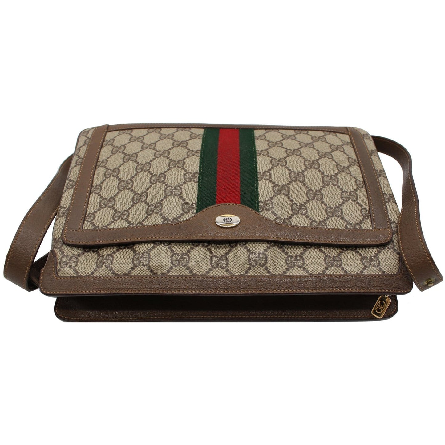GUCCI Vintage Web Detail GG Canvas Shoulder Bag Beige
