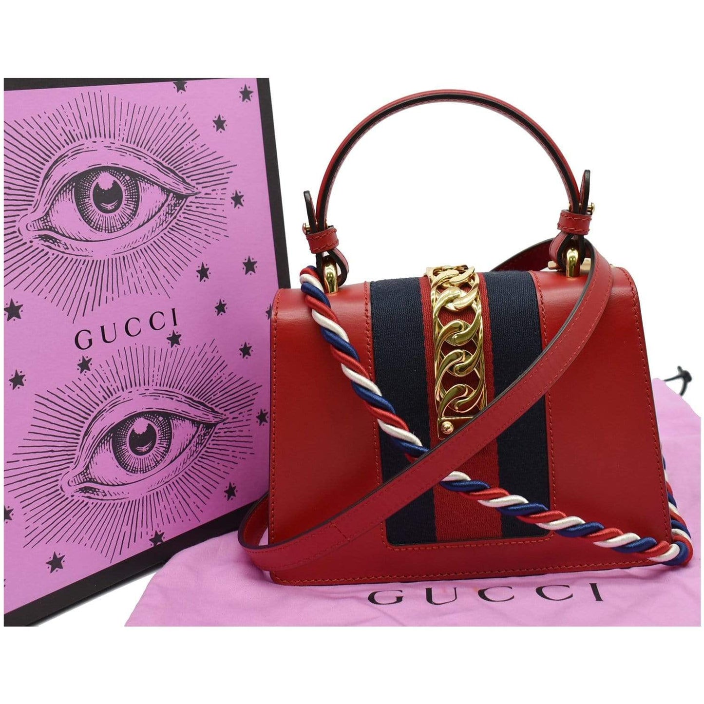 GUCCI Sylvie Mini Leather Crossbody Bag Red 470270