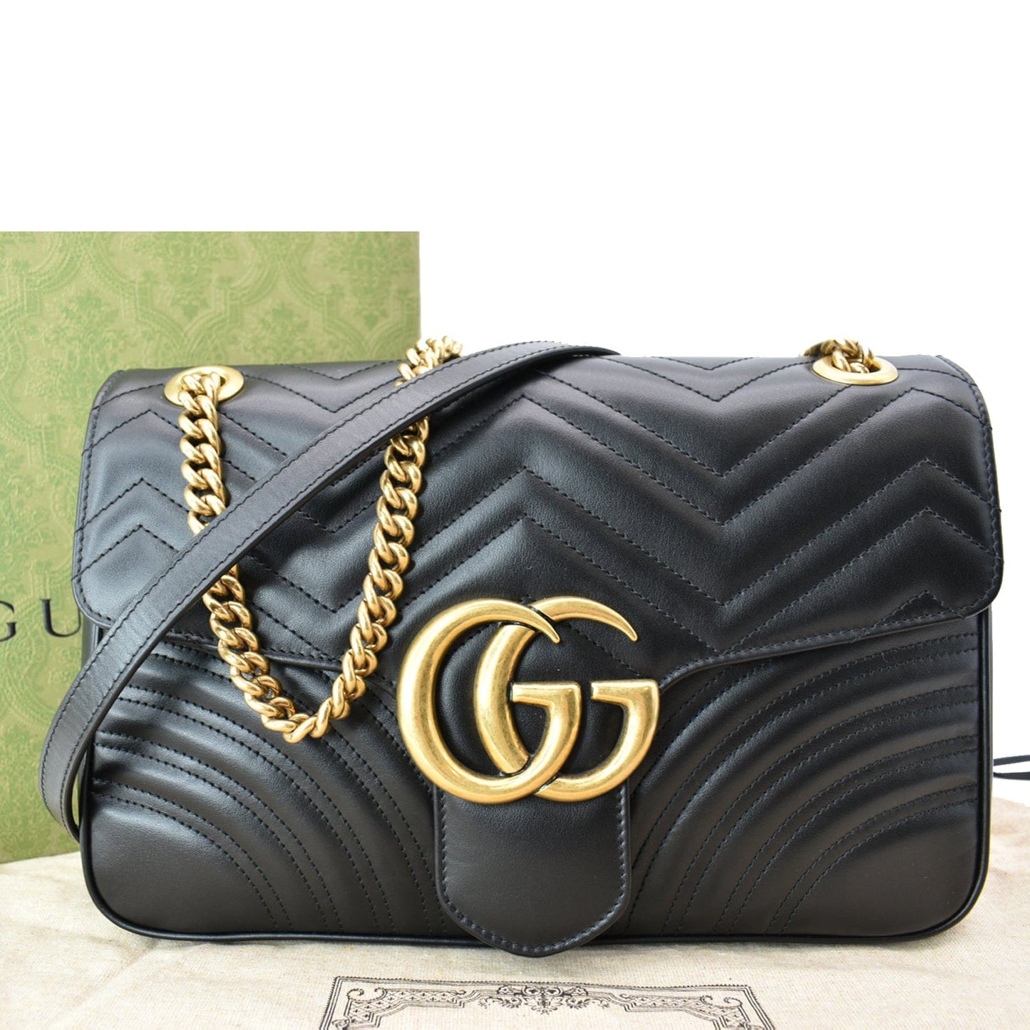 GUCCI GG Marmont Medium Matelasse Shoulder Bag Black 443496
