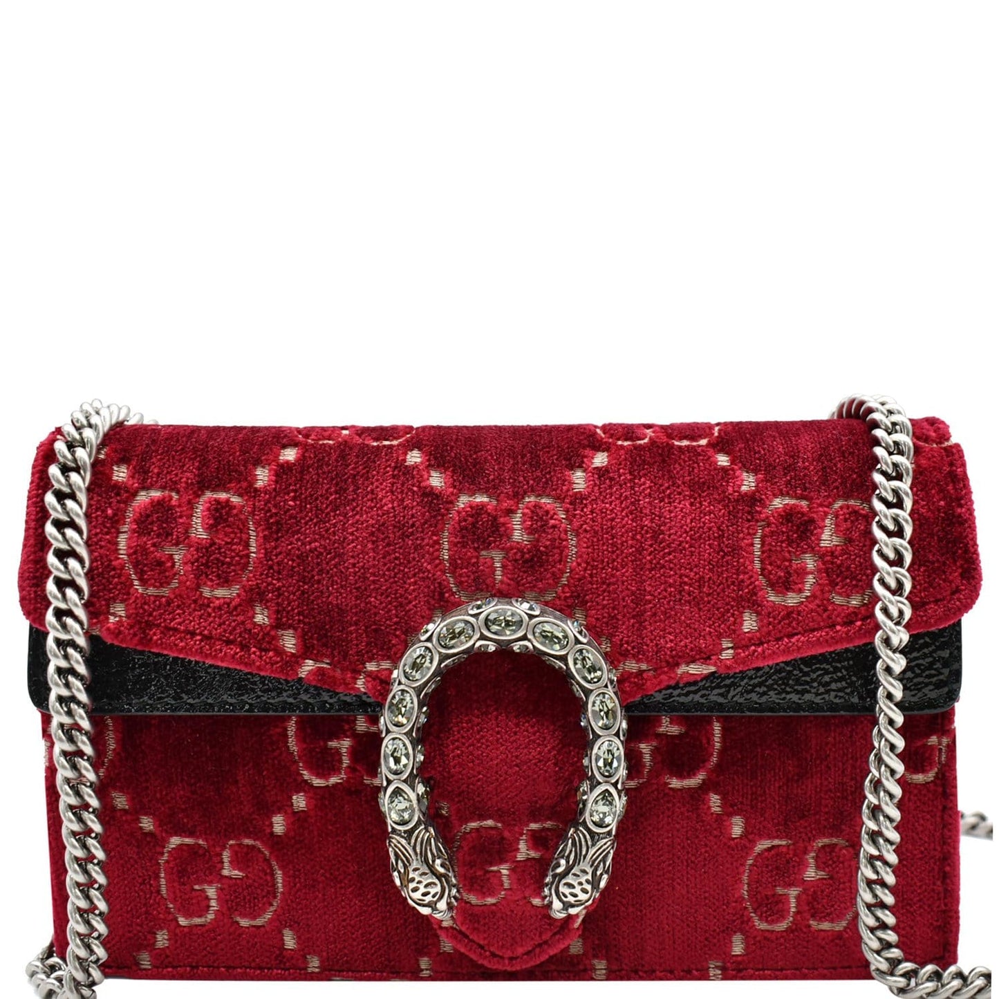 GUCCI Dionysus Super Mini GG Velvet Shoulder Bag Red 476432