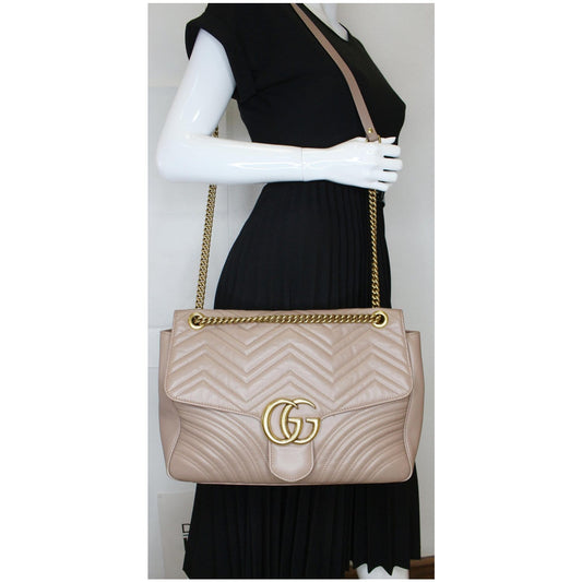 GUCCI Large GG Marmont Calfskin Matelasse Shoulder Bag Nude 498090